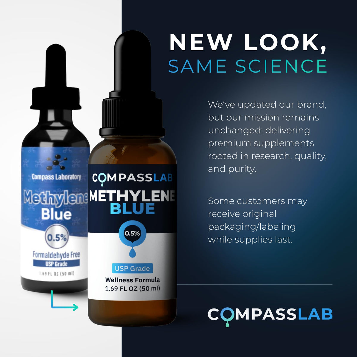 Methylene Blue COMPASS LABORATORY vue arrière du flacon