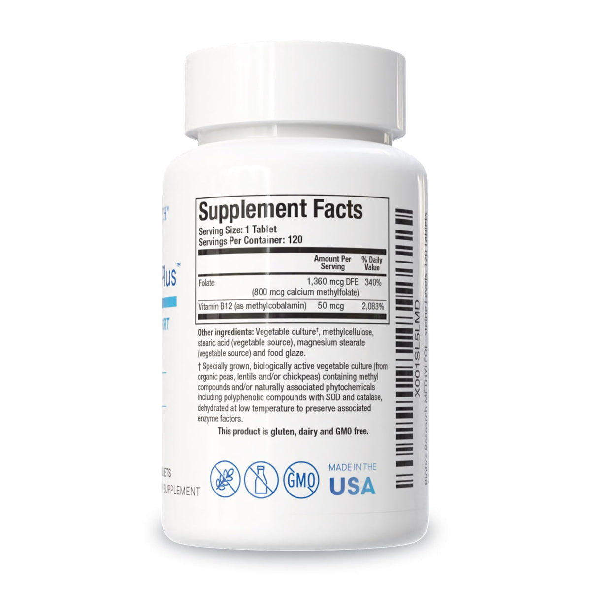Methylfolate Plus™ Complément Alimentaire B9 120T de BIOTICS RESEARCH arrière