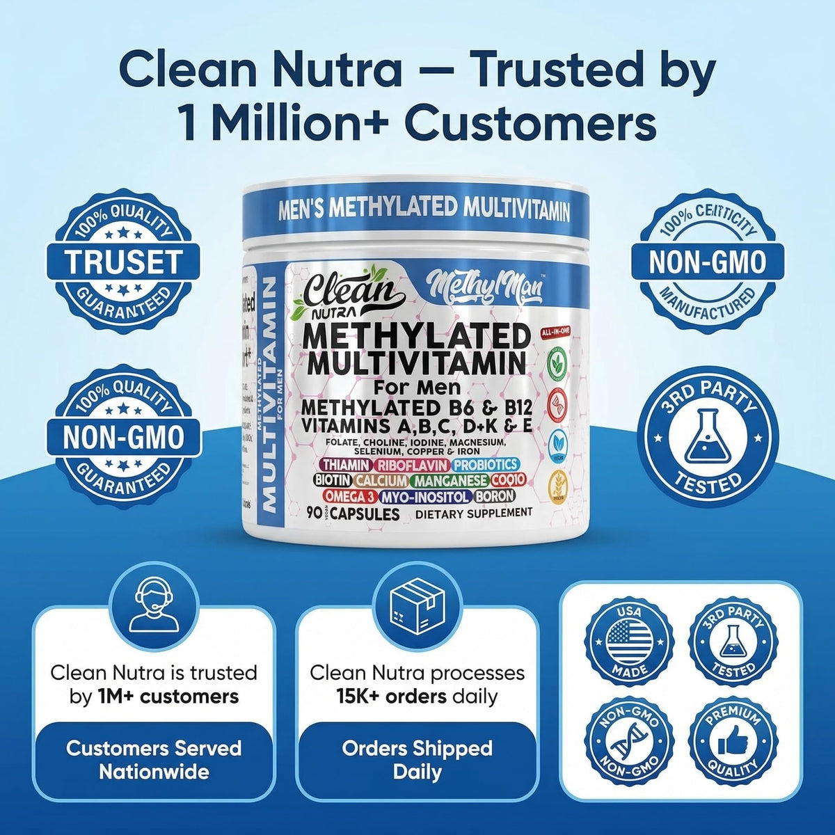 MethylMan Multivitamine Methylé Clean Nutraceuticals sur une table
