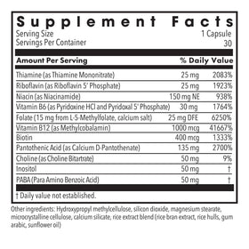 MethylPro B-Complex 15 mg arrière de l'emballage