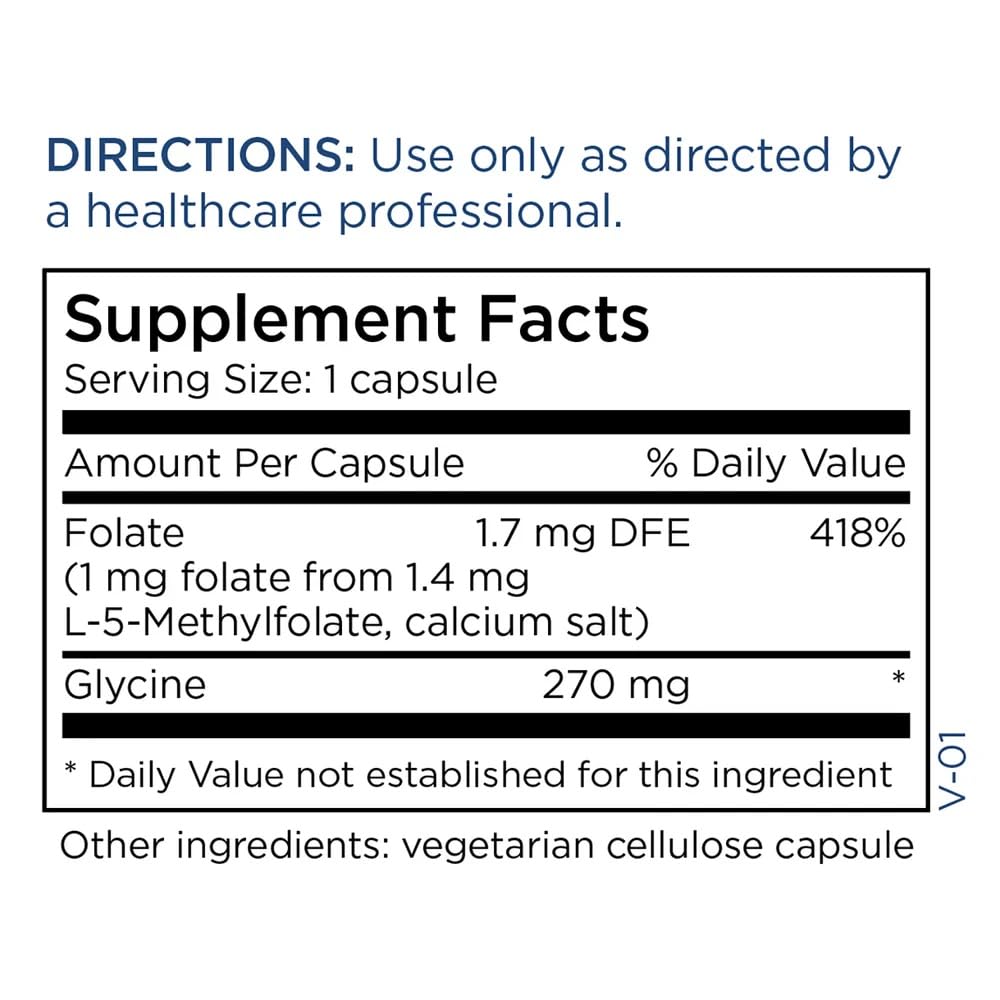 MethylPro L-Méthylfolate 1 mg capsules sur fond blanc