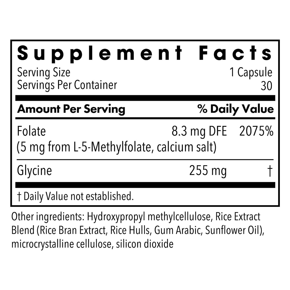 MethylPro L-Methylfolate 5 mg capsules sur une surface blanche