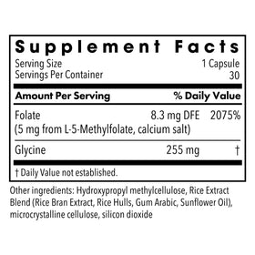 MethylPro L-Methylfolate 5 mg capsules sur une surface blanche