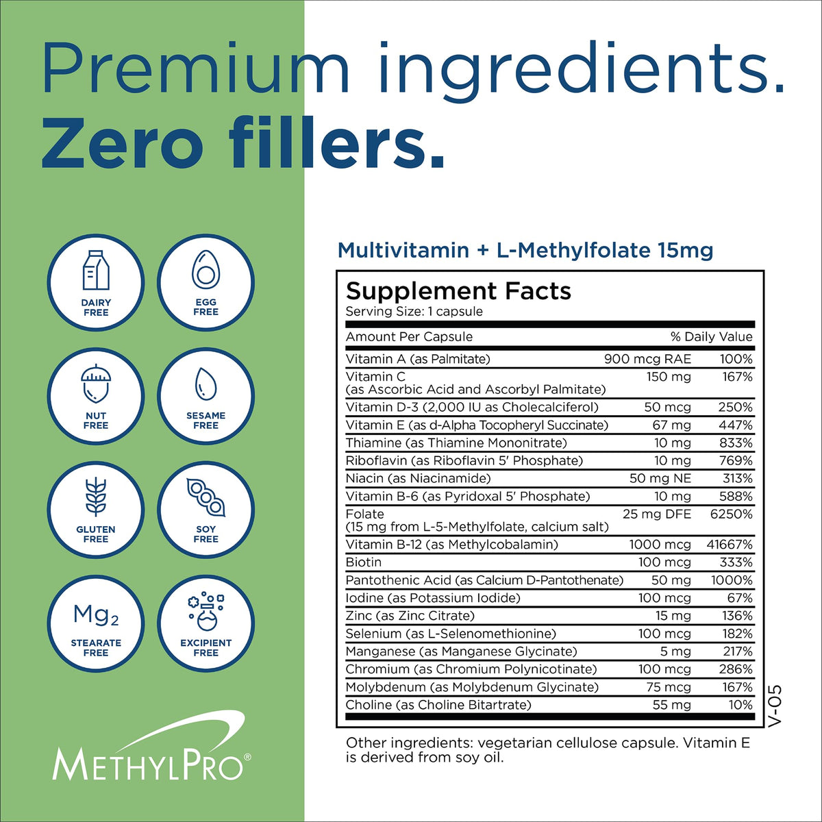 MethylPro Multivitamine L-Méthylfolate 15 mg sur une table