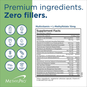MethylPro Multivitamine L-Méthylfolate 15 mg sur une table