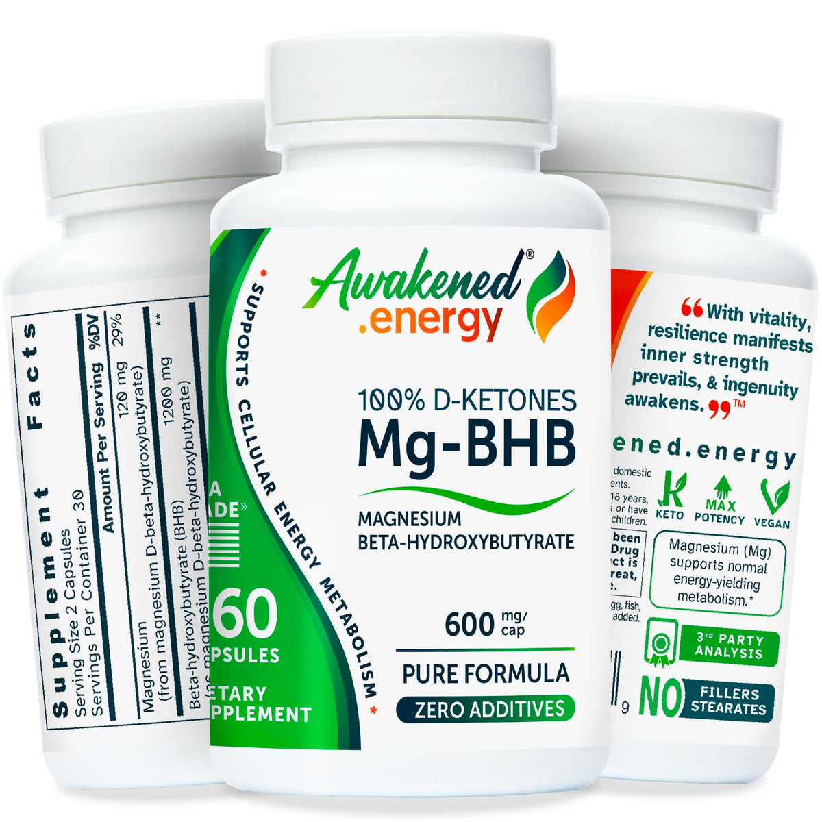 Mg-BHB d'Awakened.energy 60 capsules végétales face avant