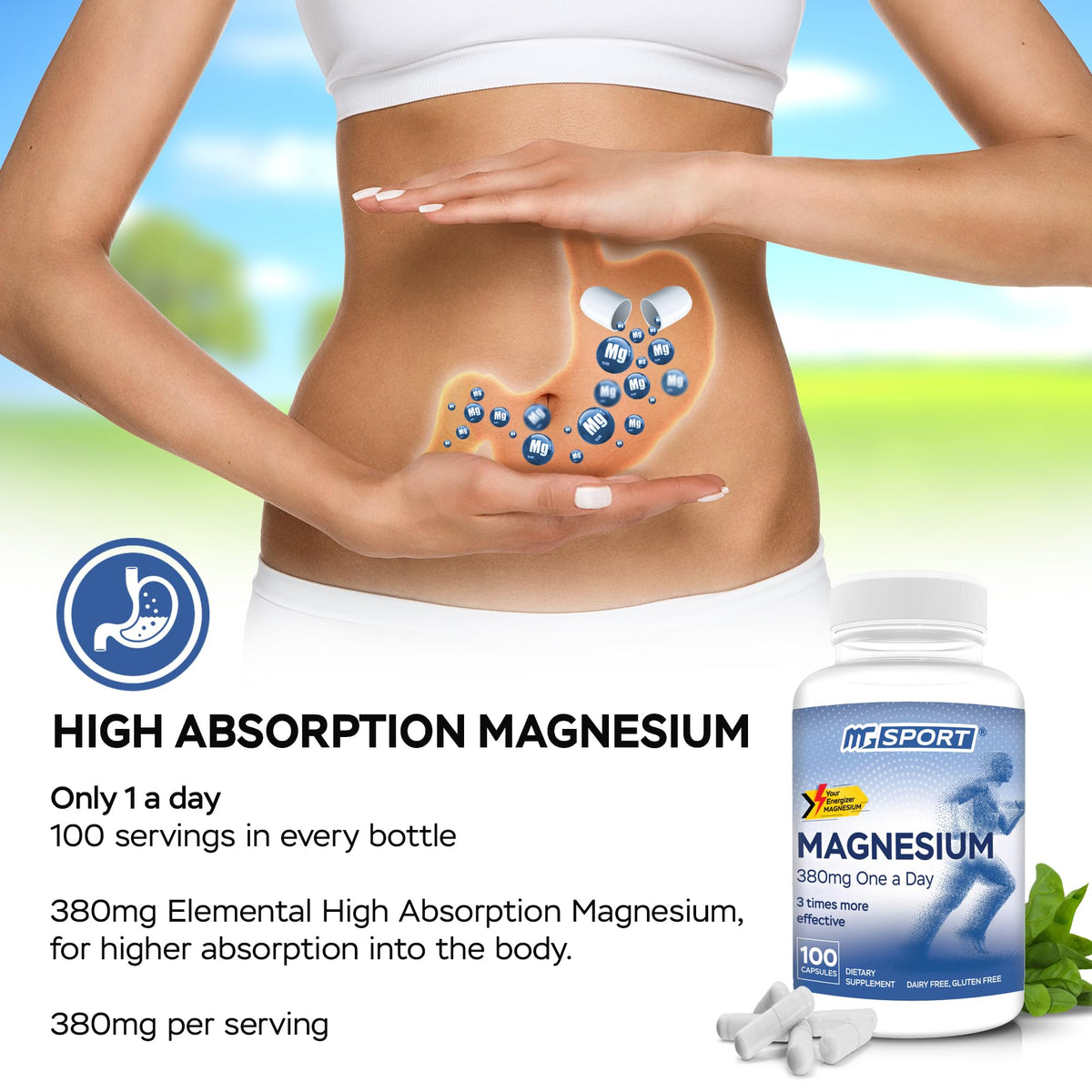 MgSport Complément Alimentaire Magnésium avec capsule à côté
