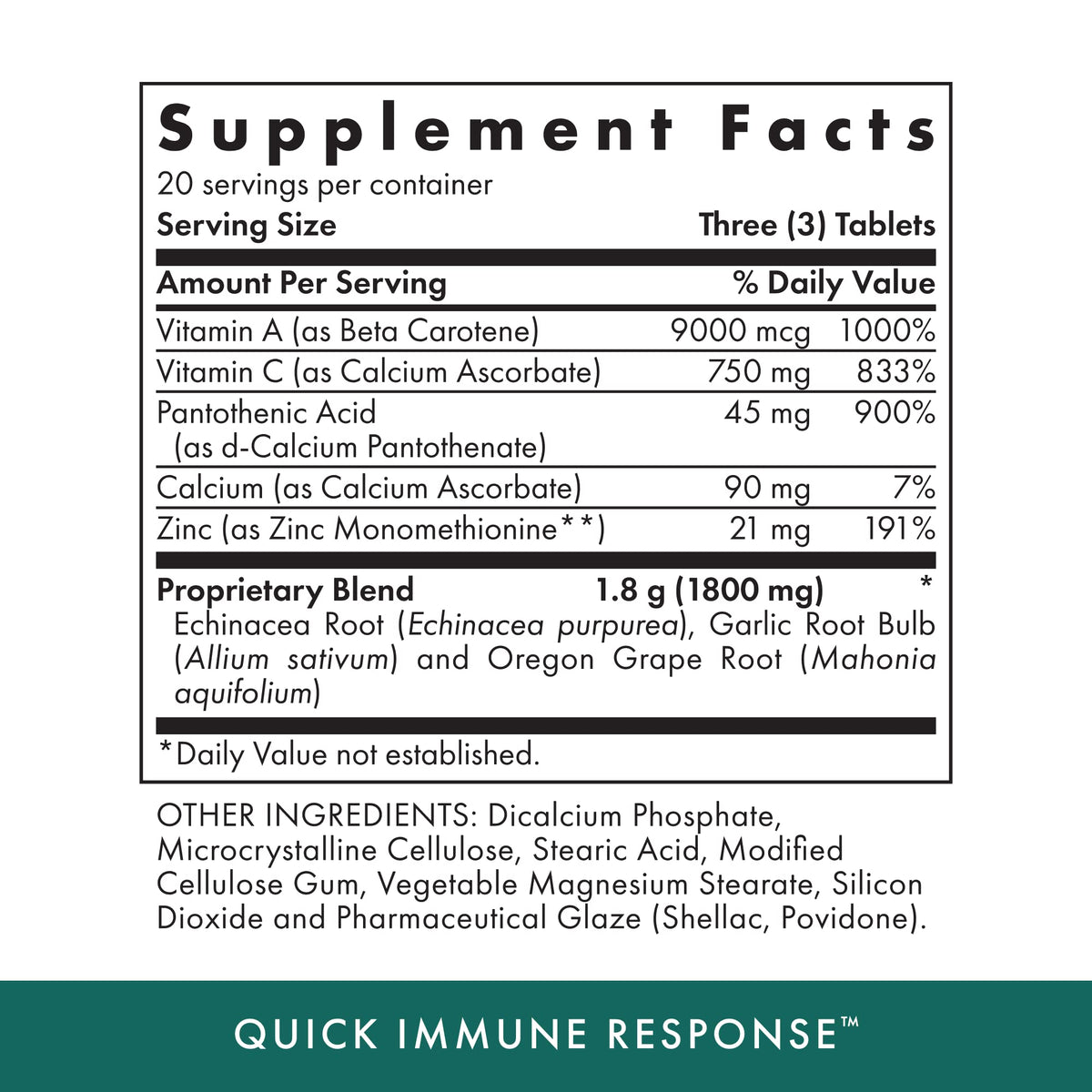 MICHAEL'S Quick daily wellness Response emballage avec informations nutritionnelles