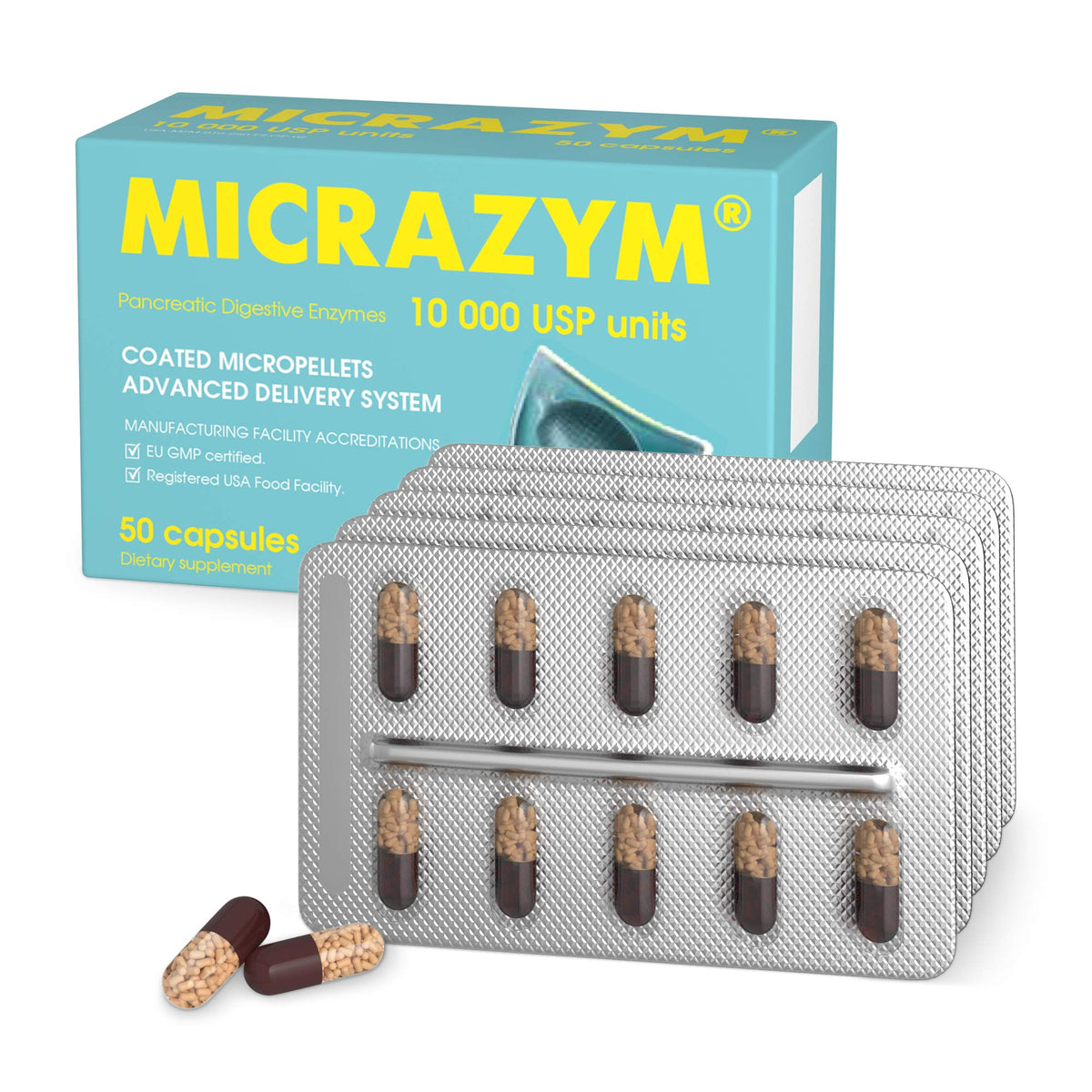 Micrazym Capsules avec étiquette et informations nutritionnelles