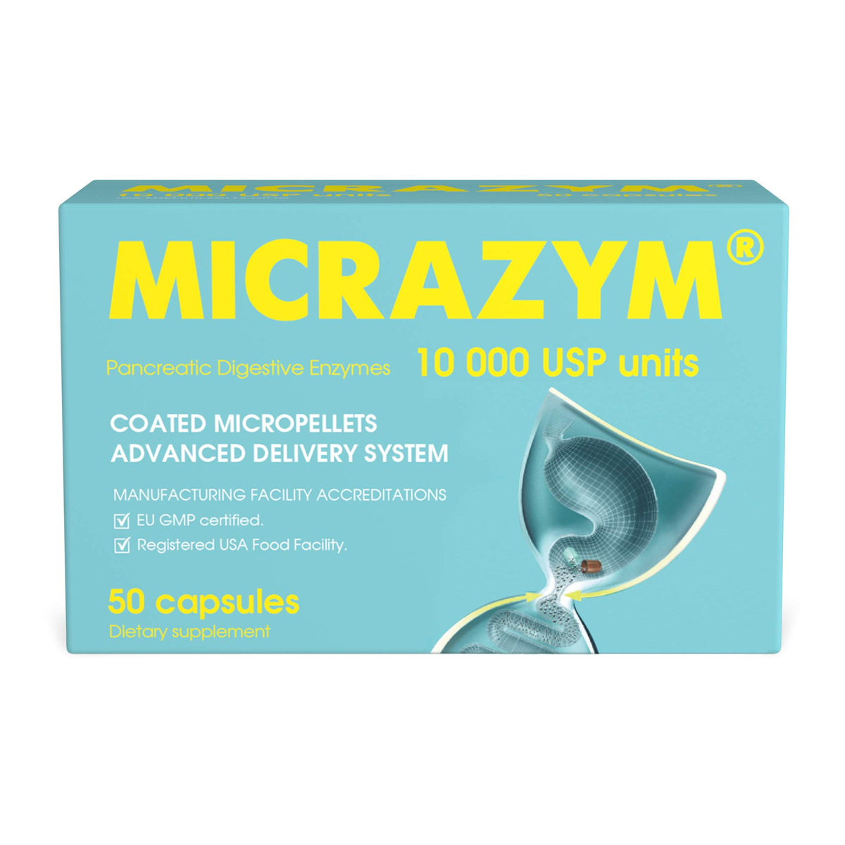 Micrazym Complément Alimentaire Multi-Enzymes 50 Capsules - Vue de face