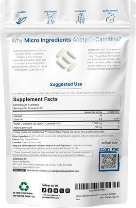 Micro Ingredients Acétyl L-Carnitine présentation des gélules