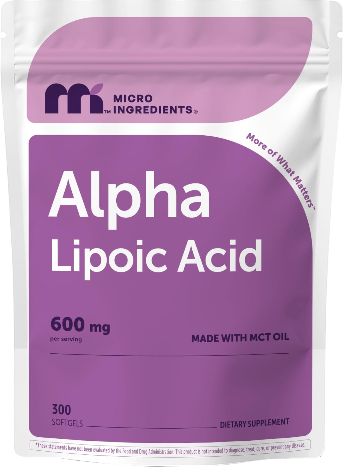 Micro Ingredients Acide Alpha-Lipoïque 600 mg gélules molles devant l'emballage