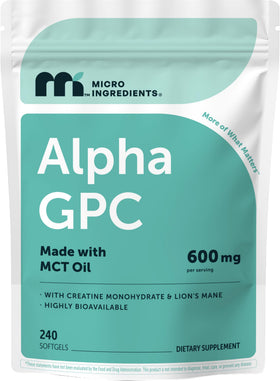 Micro Ingredients Alpha GPC 600mg 240 softgels front view