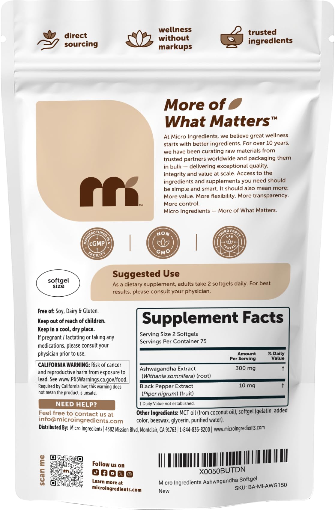 Micro Ingredients Ashwagandha gélules MCT dans une main