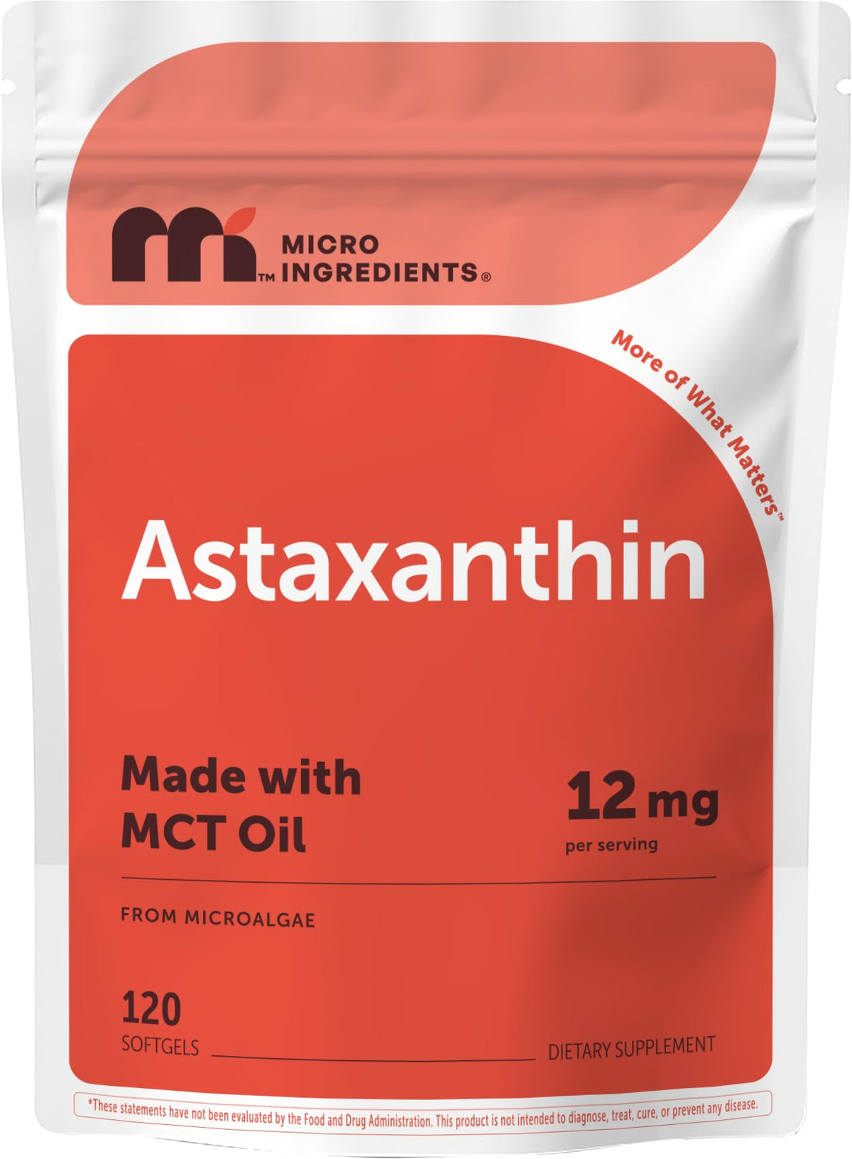Micro Ingredients Astaxanthin 12mg gélules avec huile MCT vue de face