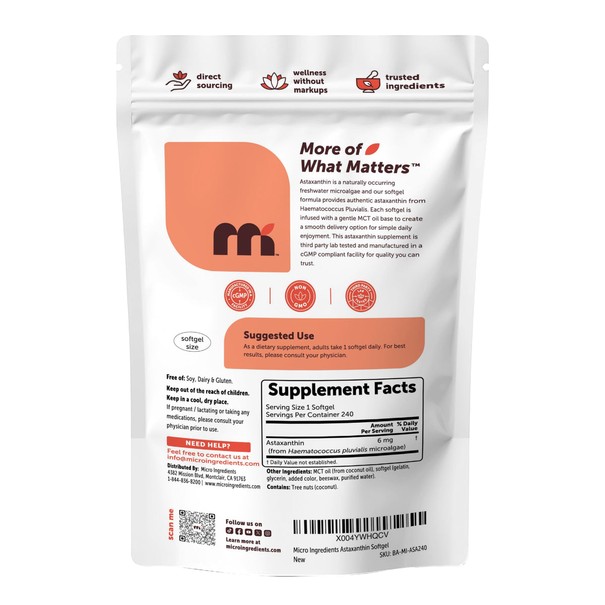Micro Ingredients Astaxanthin 6mg gélules en gros plan
