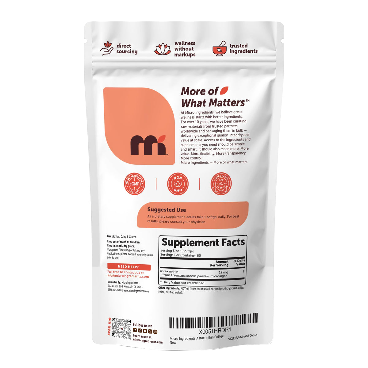 Micro Ingredients Astaxanthin softgel with nutritional facts
