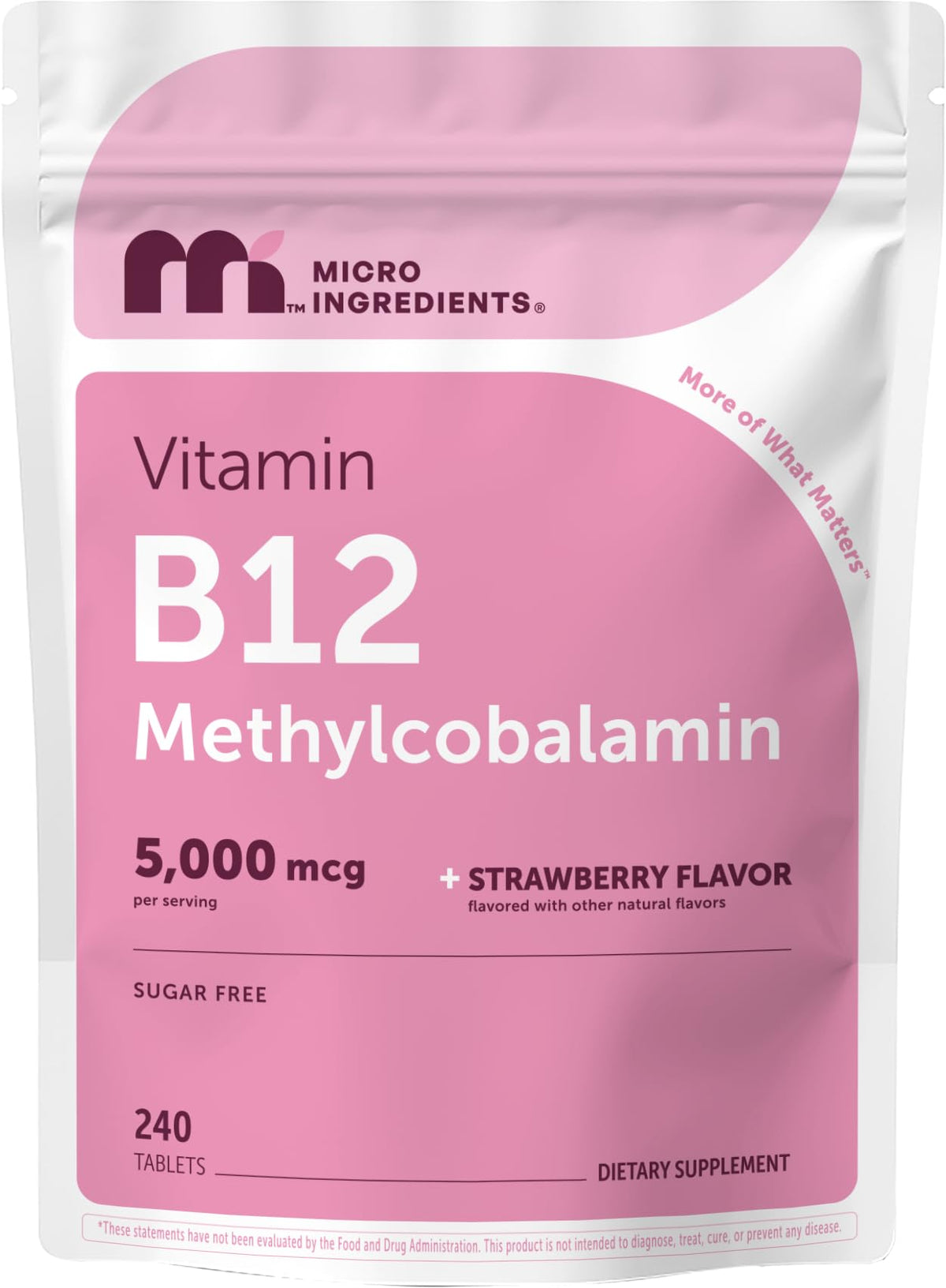Micro Ingredients B12 Methylcobalamine 5000mcg 240 comprimés à mâcher en emballage