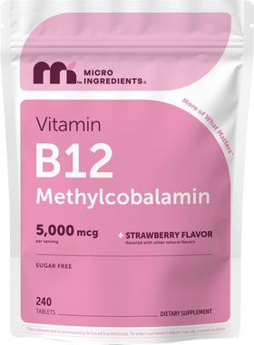 Micro Ingredients B12 Methylcobalamine 5000mcg 240 comprimés à mâcher en emballage
