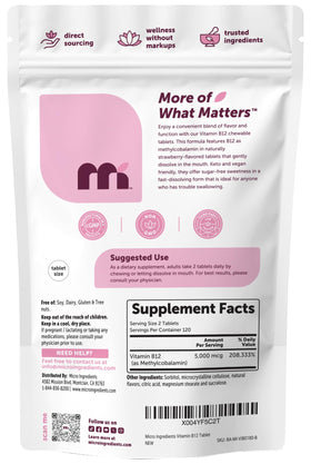 Micro Ingredients B12 Methylcobalamine en sachet sur fond neutre