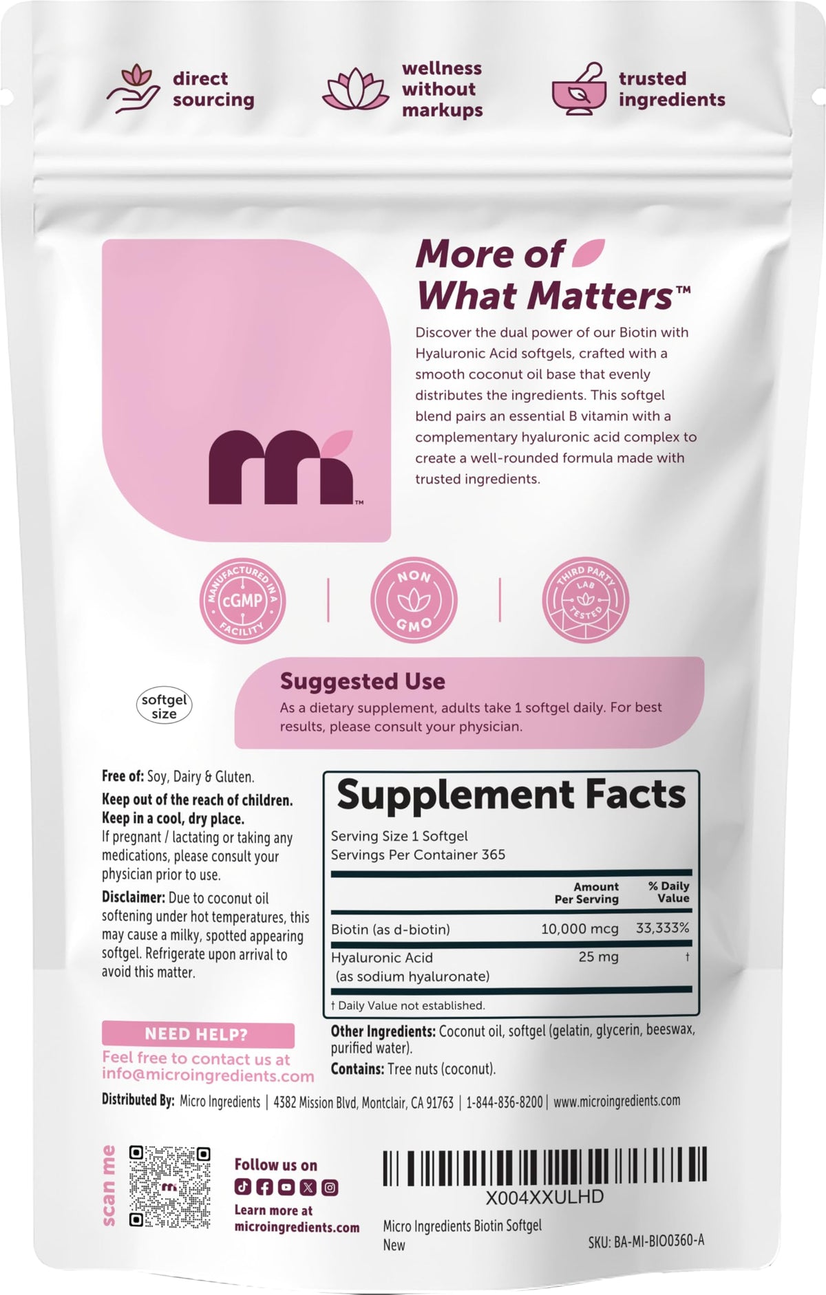Micro Ingredients Biotine 10 000 mcg Gélules près d'une plante