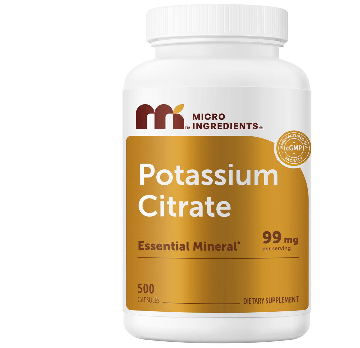 Micro Ingredients Citrate de Potassium 500 capsules vue de face