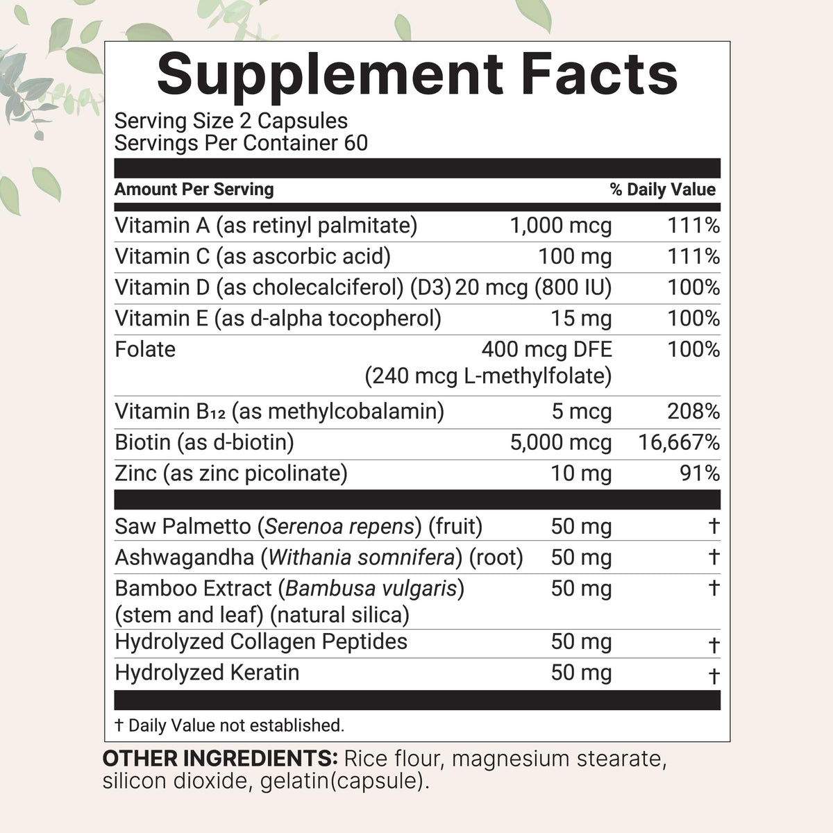 Micro Ingredients Complex de Vitamines pour Cheveux 120 Capsules vue arrière