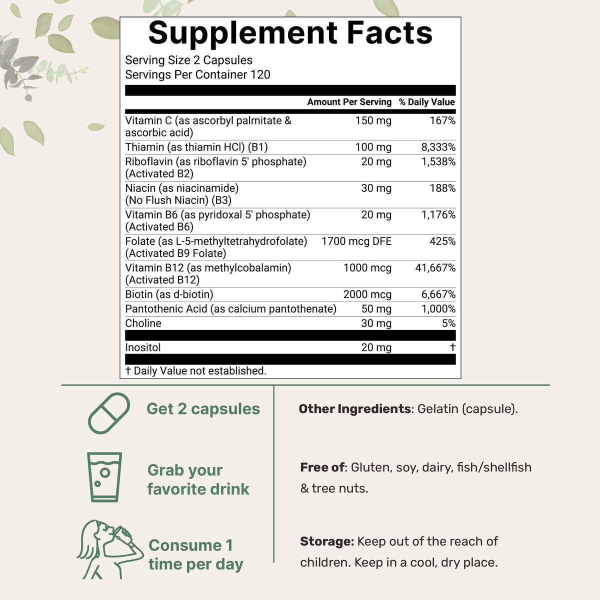 Micro Ingredients Complexe B Méthylé Pur 480 Capsules arrière