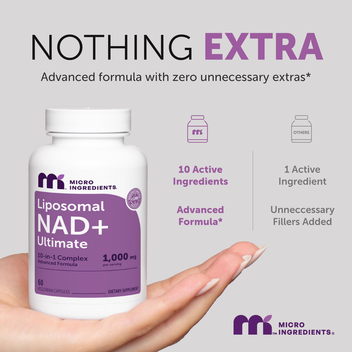 Micro Ingredients Complexe Liposomal NAD+ 1000 mg avec étiquette