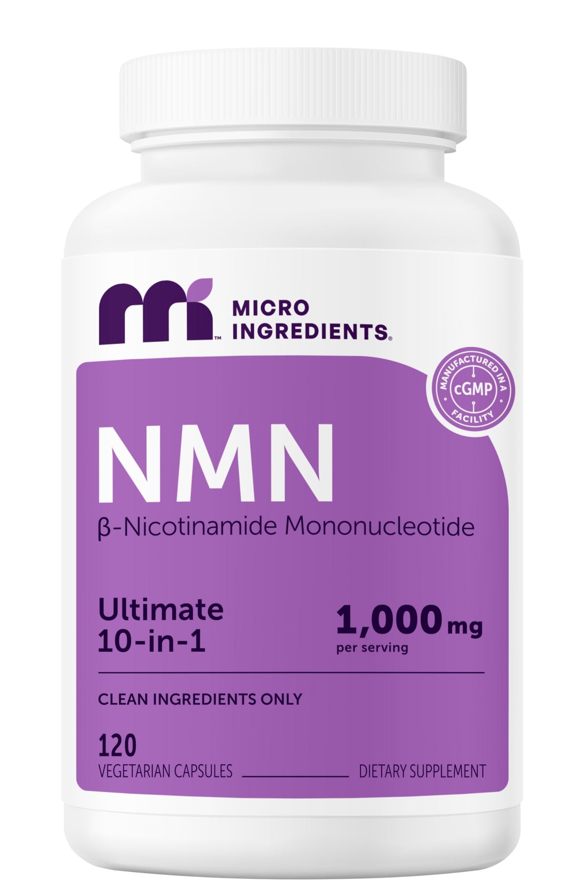 Micro Ingredients complexe NMN 1000mg bouteille de 120 capsules végétariennes