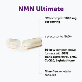 Micro Ingredients complexe NMN 1000mg capsules végétariennes sur un fond blanc