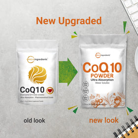 Micro Ingredients CoQ10 Poudre sur une table avec d'autres compléments