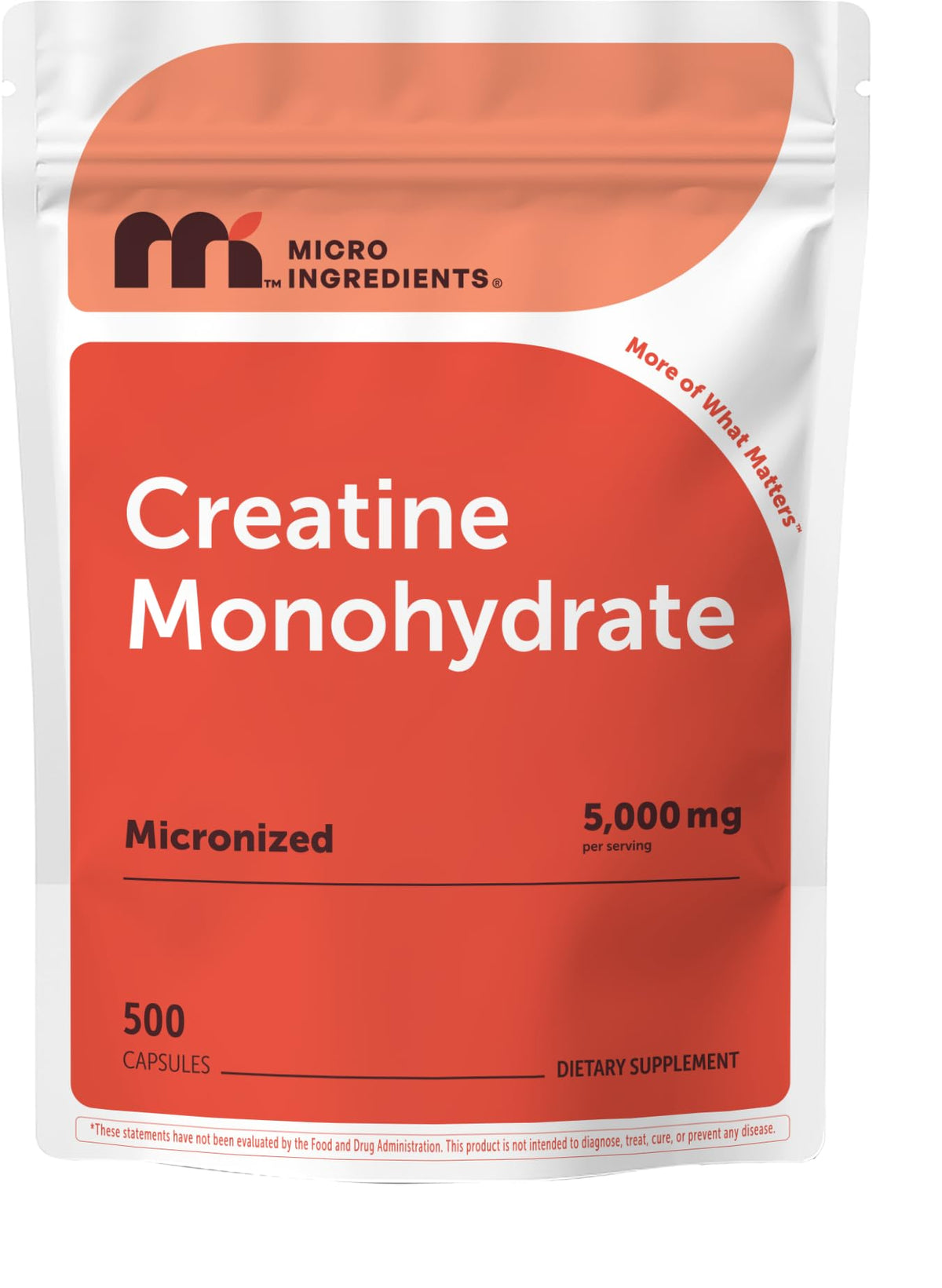 Micro Ingredients Créatine Monohydrate 5000mg 500 Capsules vue de face