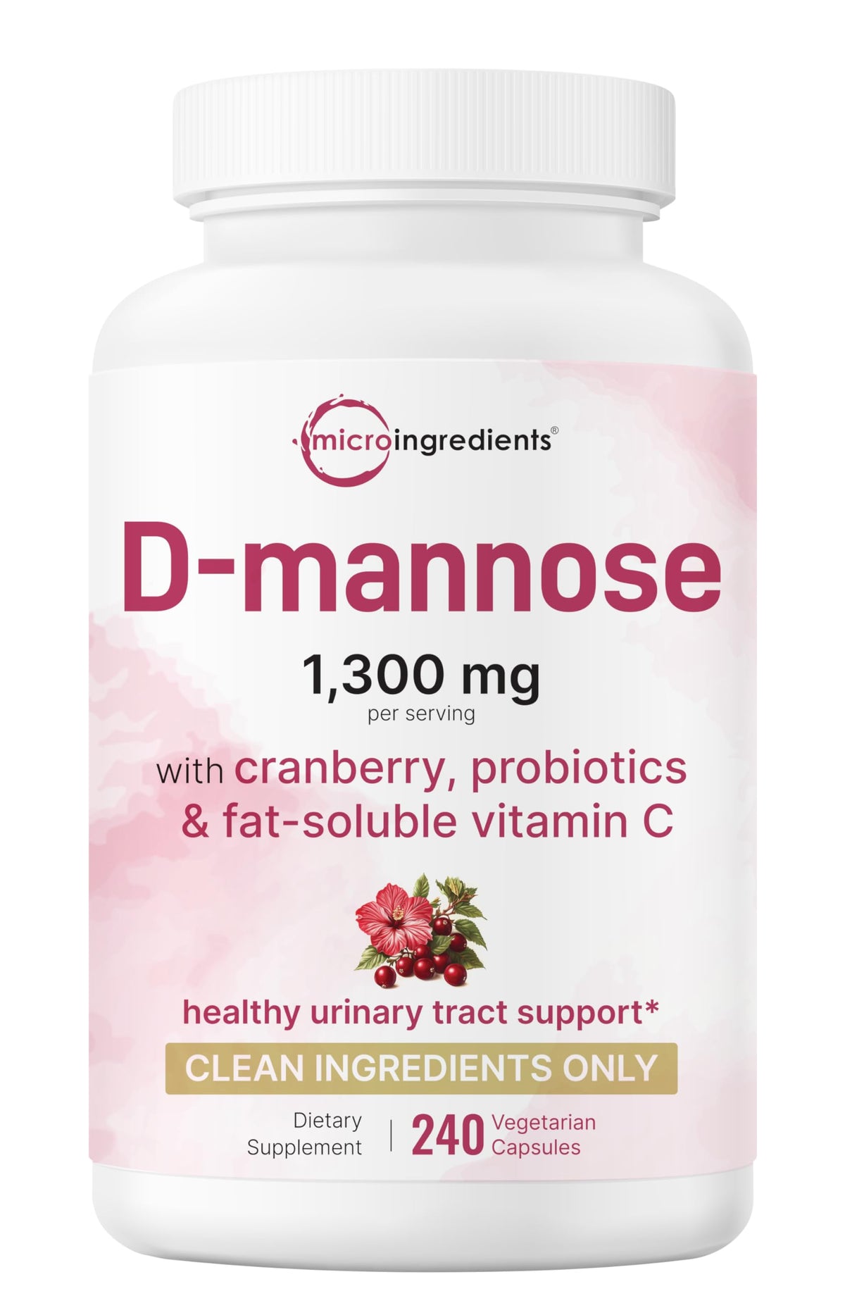 Micro Ingredients D-Mannose 1 300mg gélules végétales vue de face