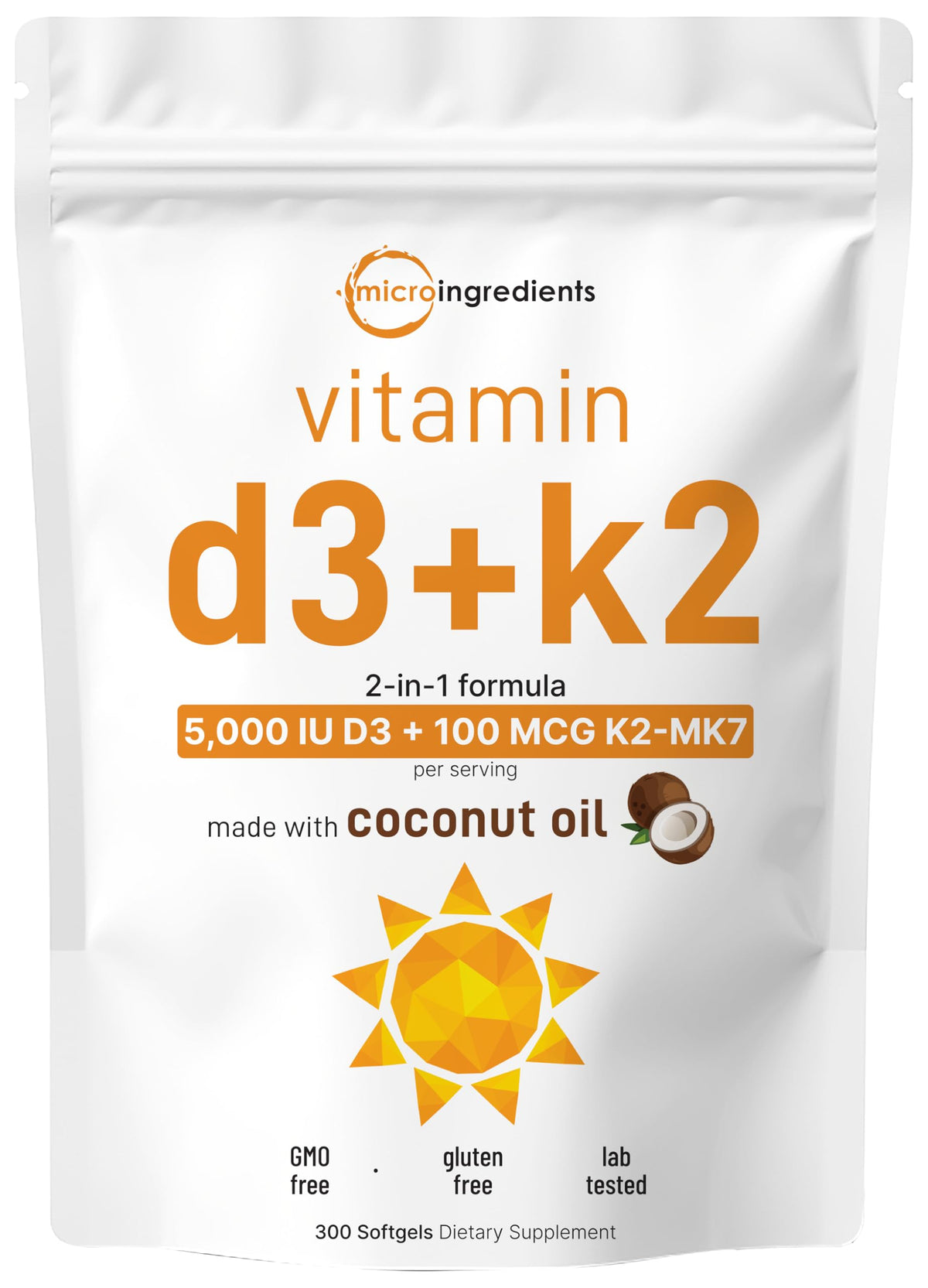 Micro Ingredients D3 K2 5 000 UI 100 mcg gélules en boîte