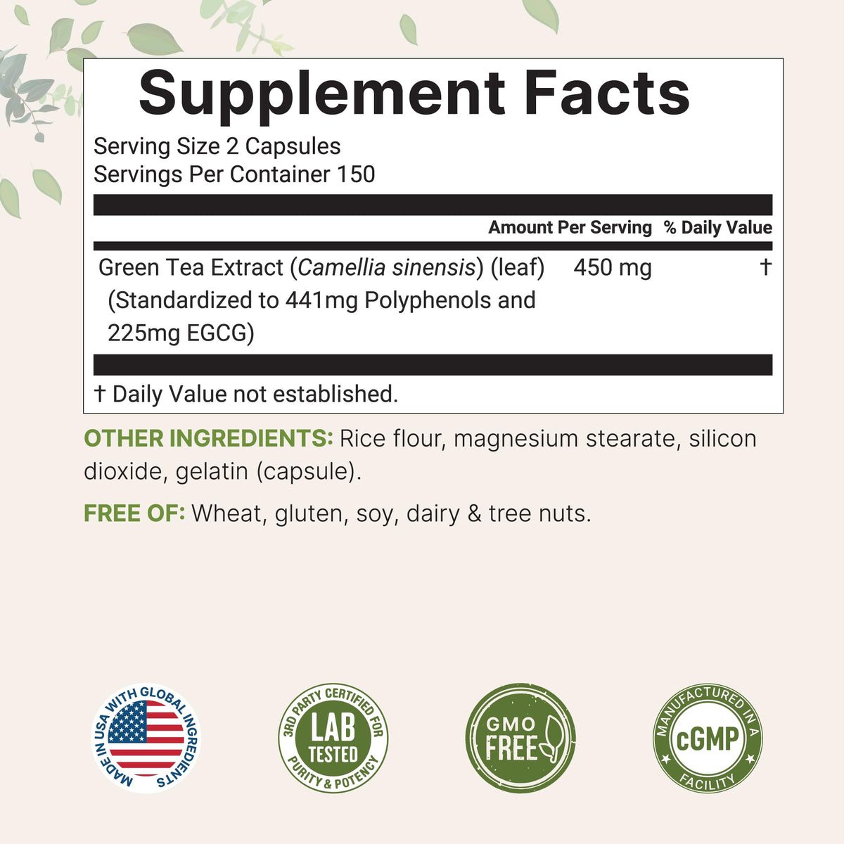 Micro Ingredients Extrait de Thé Vert capsules sur une table