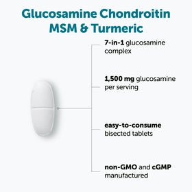 Micro Ingredients Glucosamine Chondroïtine tablettes bisectées sur fond blanc