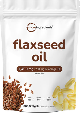 Micro Ingredients Huile de Graines de Lin 1400mg gélules liquides vue de face