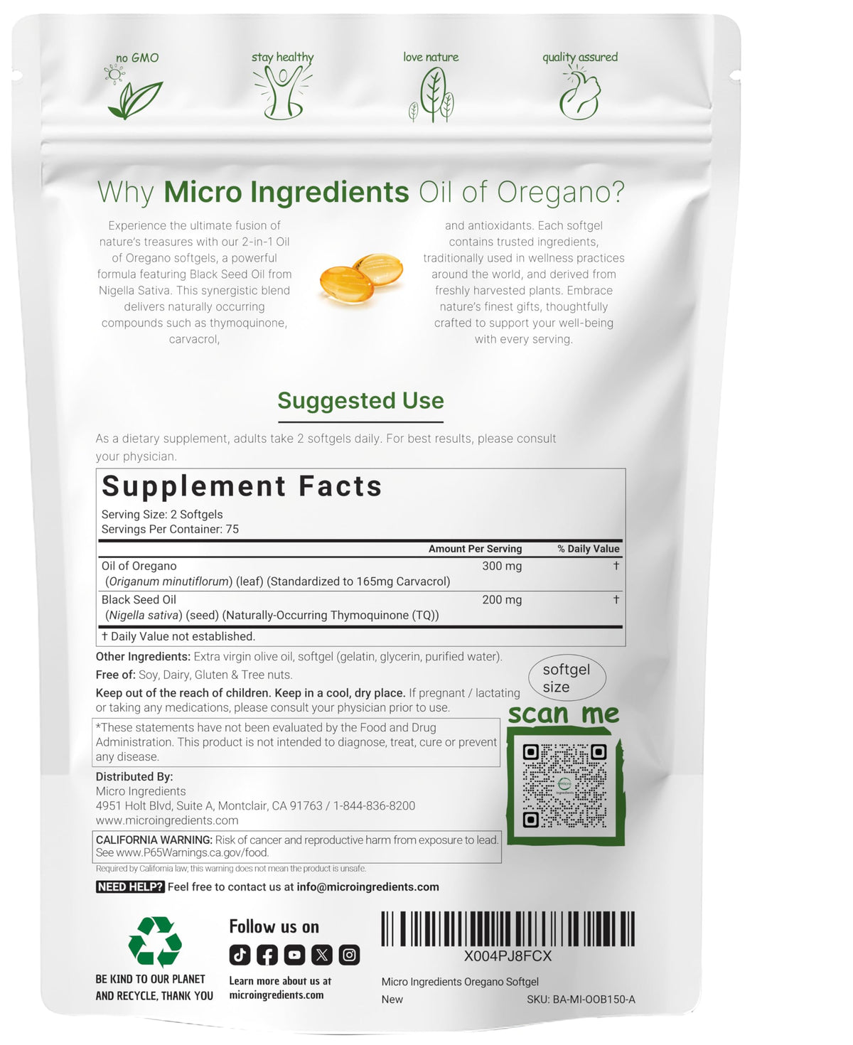Micro Ingredients Huile de Graines Noires 150 gélules vue de côté