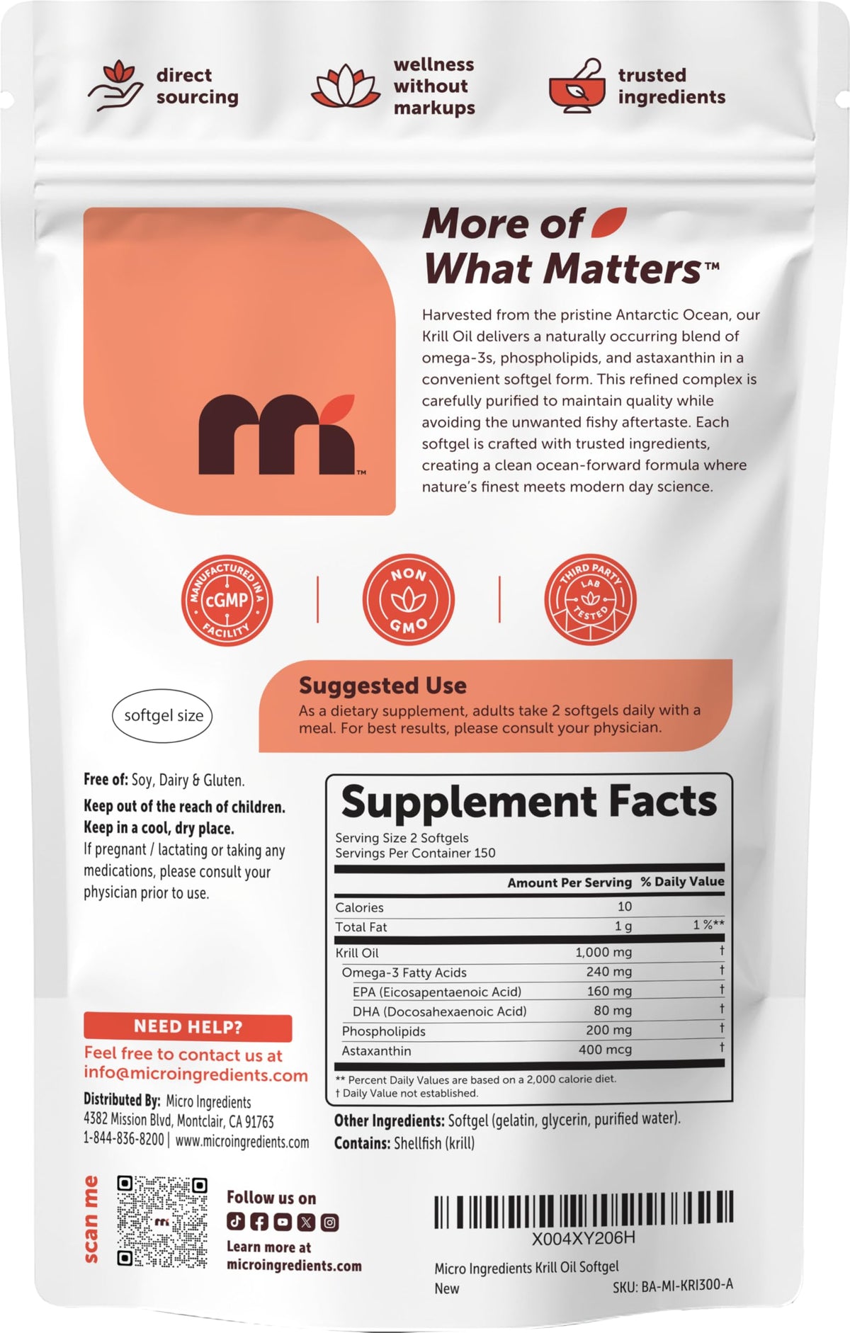 Micro Ingredients Huile de Krill Antarctica 1000 mg étiquette du produit