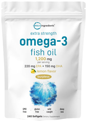 Micro Ingredients Huile de Poisson Oméga 3 1200mg 240 gélules vue de face