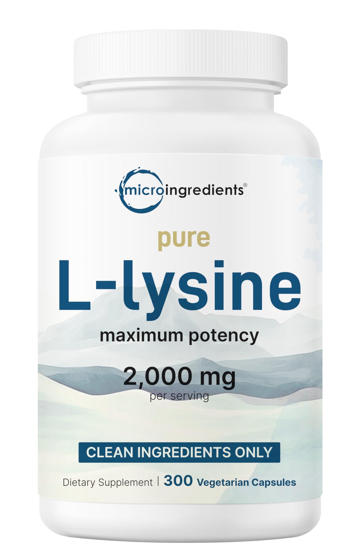 Micro Ingredients L-Lysine 2000mg 300 capsules végétales, vue de face