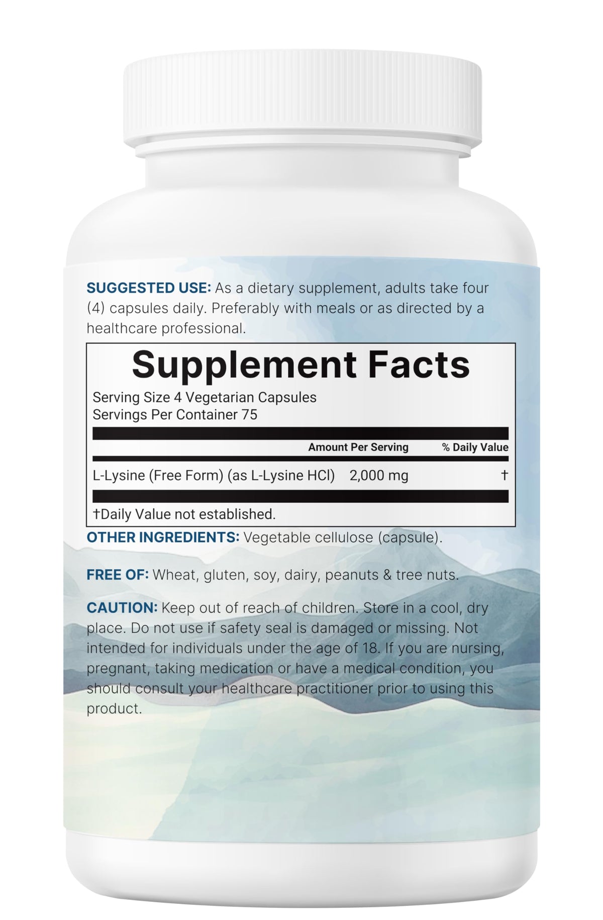 Micro Ingredients L-Lysine 2000mg, bouteille ouverte avec capsules visibles