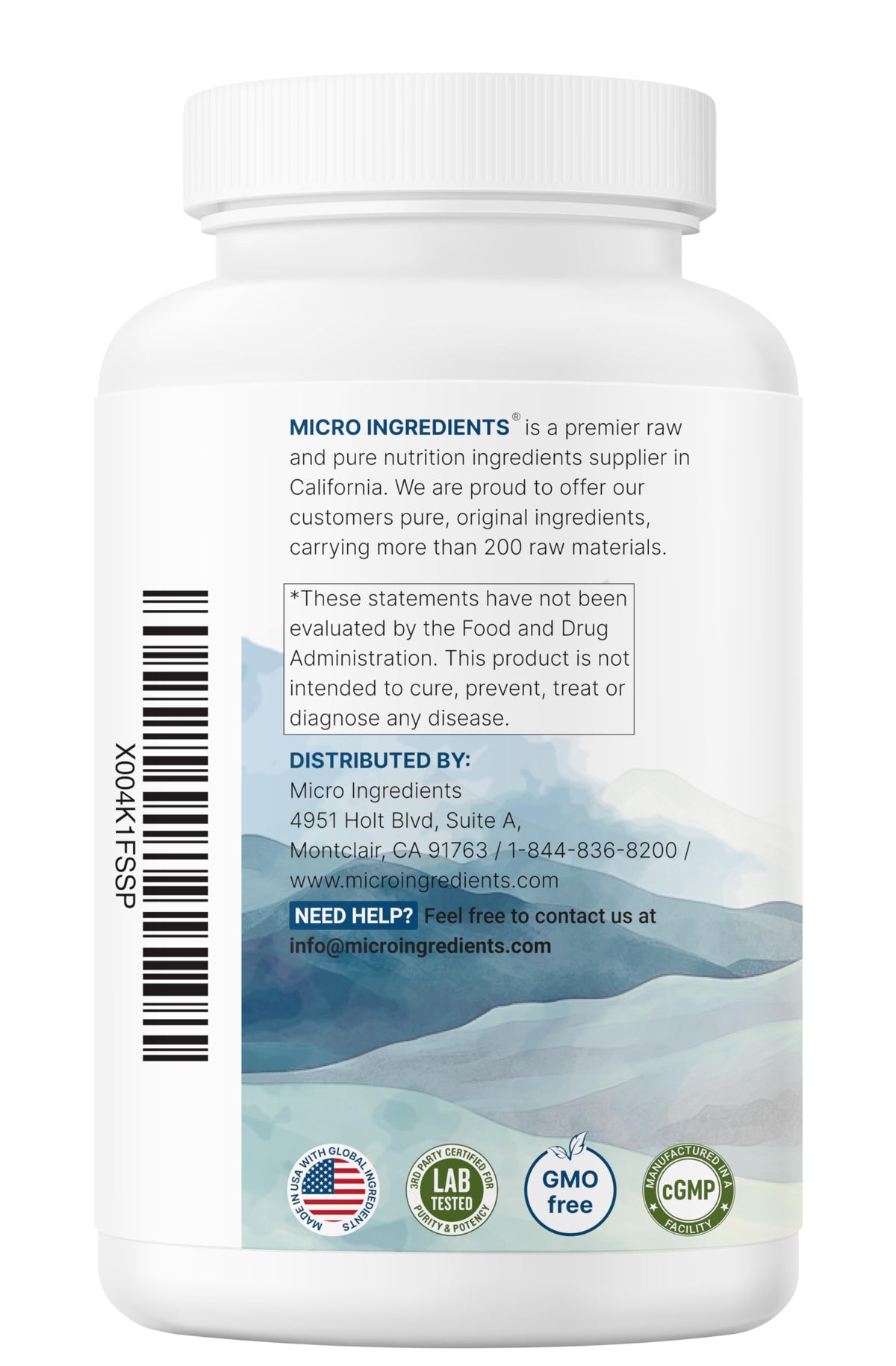 Micro Ingredients L-Lysine 2000mg, présentation du produit sur un fond neutre