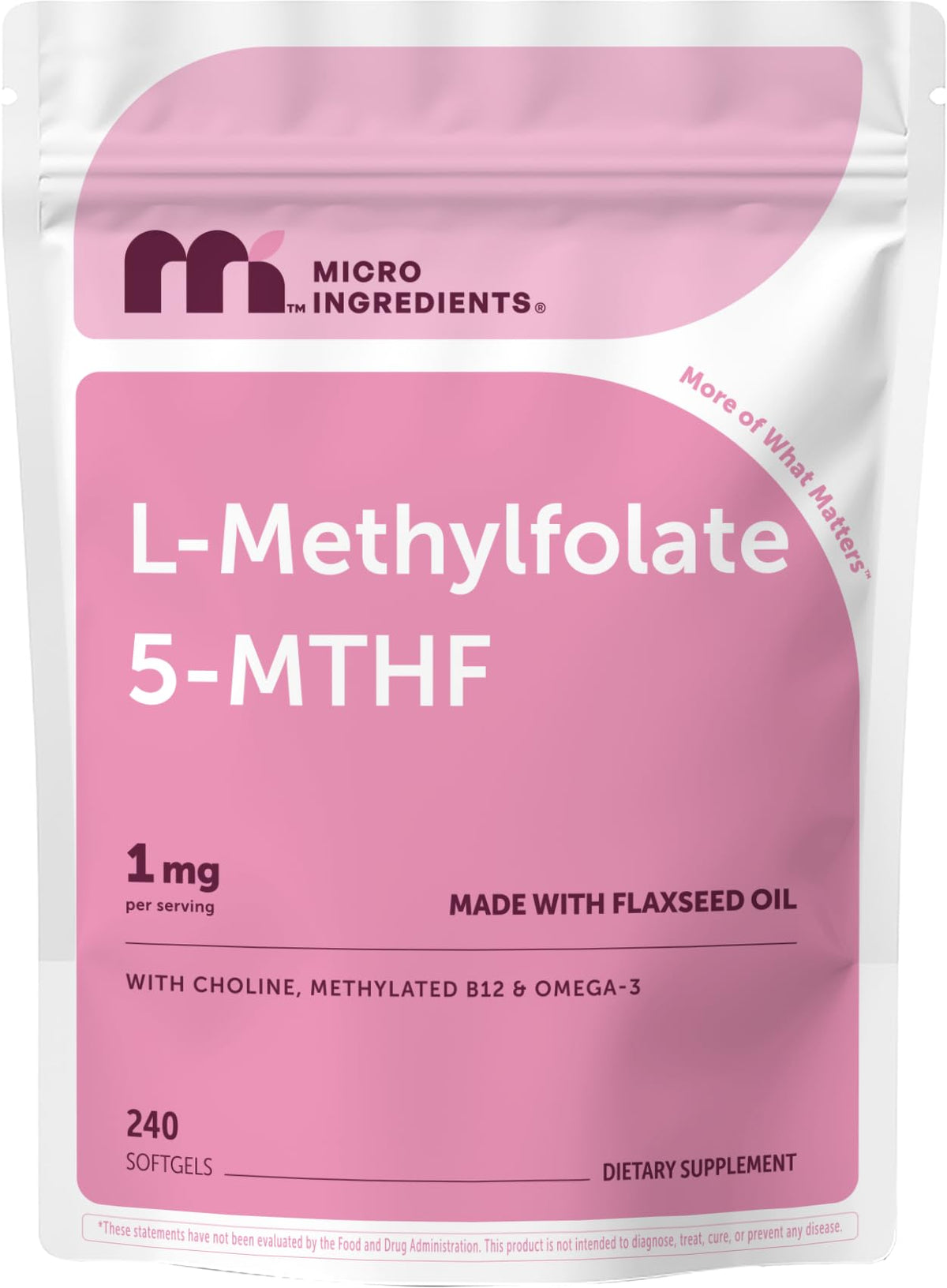 Micro Ingredients L-Méthylfolate 1000mcg 240 gélules molles vue de face