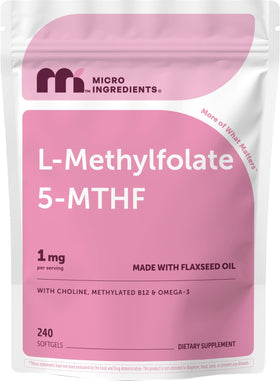 Micro Ingredients L-Méthylfolate 1000mcg 240 gélules molles vue de face
