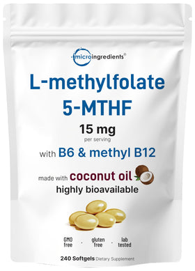 Micro Ingredients L-Méthylfolate 15mg 240 gélules softgel vue de face