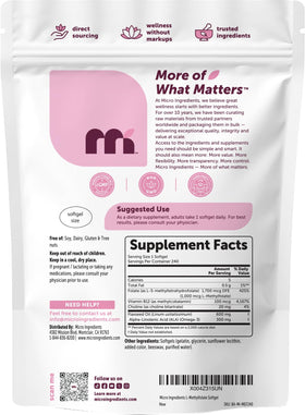 Micro Ingredients L-Méthylfolate 240 gélules molles sur un fond neutre