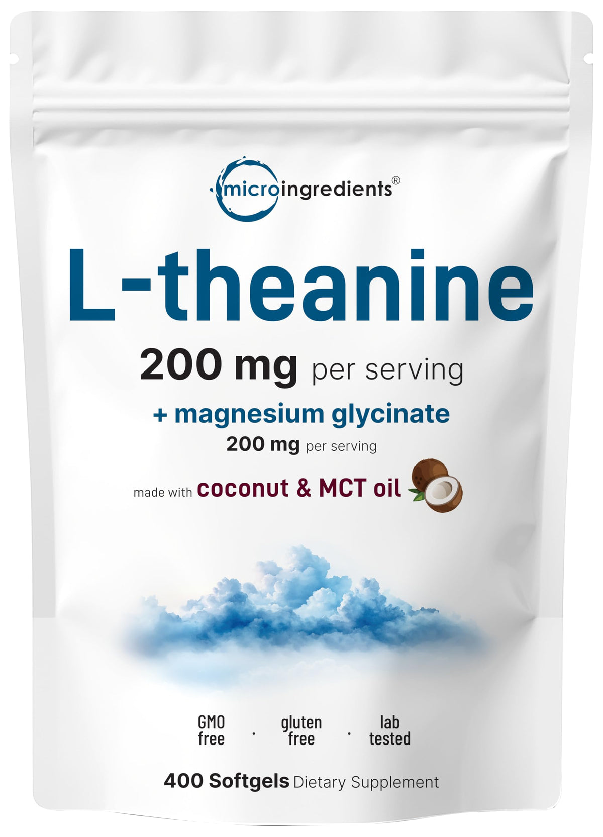 Micro Ingredients L-Theanine 200mg avec Magnésium Glycinate gélules avant