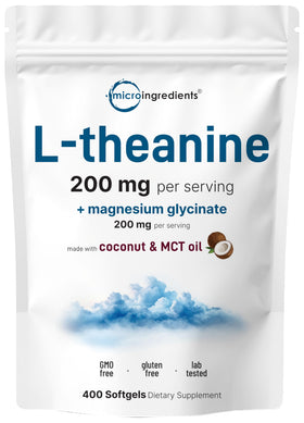Micro Ingredients L-Theanine 200mg avec Magnésium Glycinate gélules avant